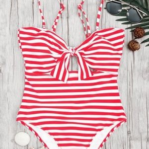 Sold- one Piece Swimsuit-RED WITH WHITE